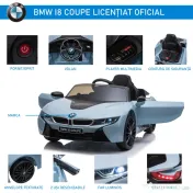 HOMCOM Licensed BMW i8 Coupé Masina Electrica, Telecomanda, MP3, Baterie pentru 3-8 Ani 