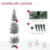 HOMCOM Pom de Craciun 180 cm Pin artificial acoperit cu plus alb cu 390 ramuri