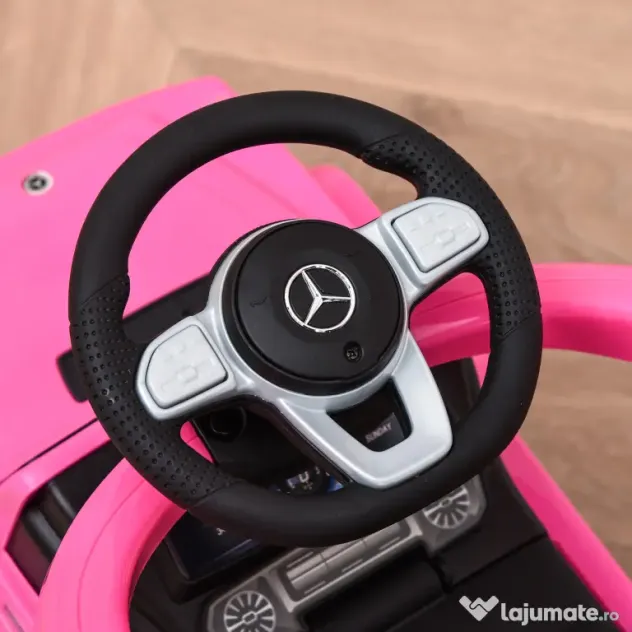 HOMCOM Mașinuță pentru copii cu licență Mercedes, pentru vârste între 12-36 luni, cu acoperiș și mâner, 85,5x40,5x95 cm, roz