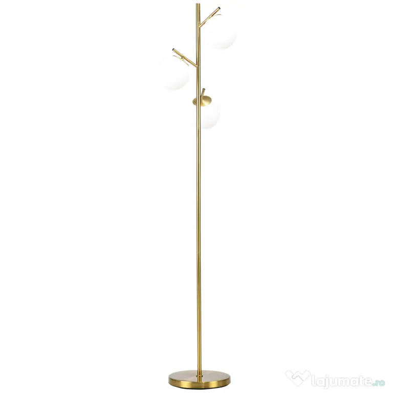 Homcom Lampa Podea Moderna – 3 Becuri Aurii, Otel & Sticla