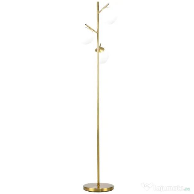 Homcom Lampa Podea Moderna – 3 Becuri Aurii, Otel & Sticla