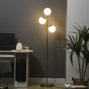 Homcom Lampa Podea Moderna – 3 Becuri Aurii, Otel & Sticla 