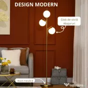 Homcom Lampa Podea Moderna – 3 Becuri Aurii, Otel & Sticla 