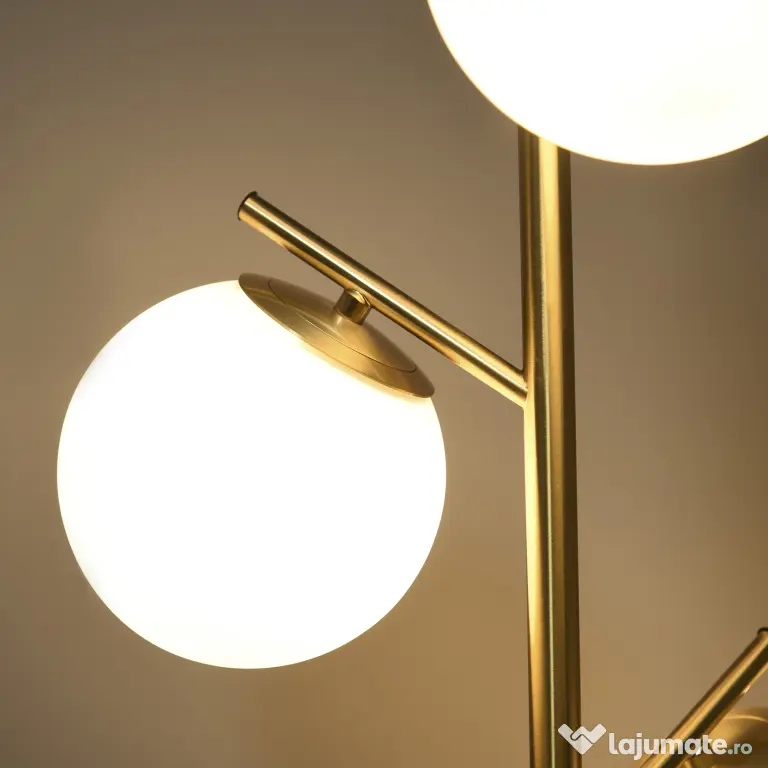Homcom Lampa Podea Moderna – 3 Becuri Aurii, Otel & Sticla