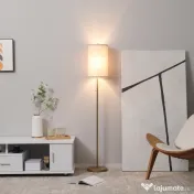 HOMCOM Lampadar cu Abajur din In și Dulie E27, In și Oțel, 25,5x25,5x157 cm, Auriu 