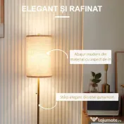HOMCOM Lampadar cu Abajur din In și Dulie E27, In și Oțel, 25,5x25,5x157 cm, Auriu 