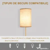 HOMCOM Lampadar cu Abajur din In și Dulie E27, In și Oțel, 25,5x25,5x157 cm, Auriu 