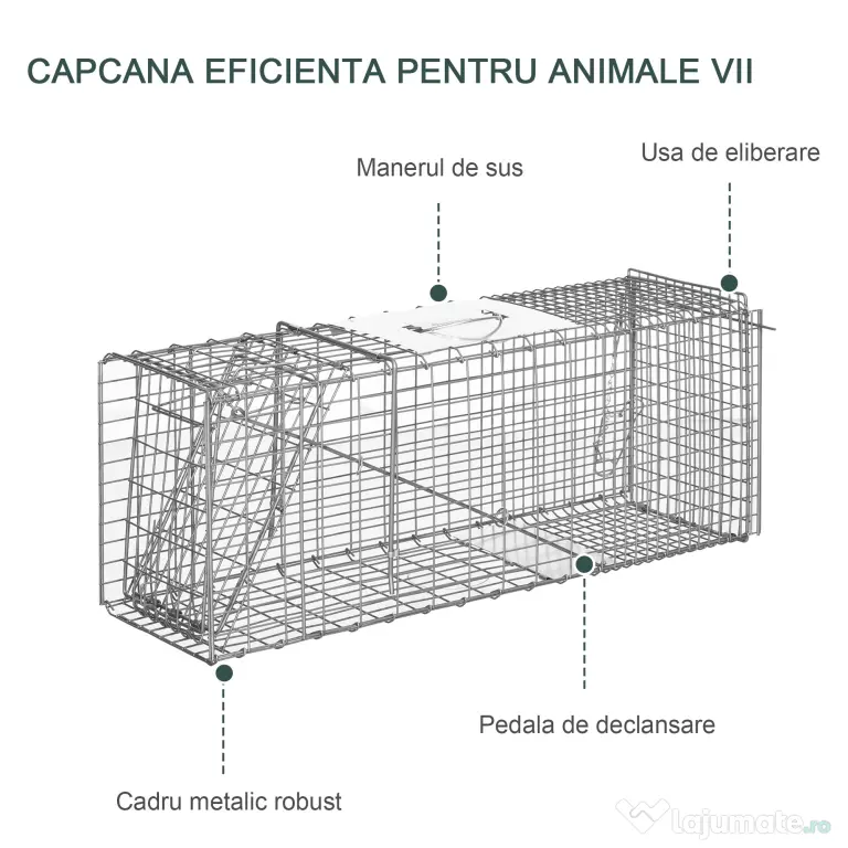 Outsunny Capcana pentru animale , 81 x 26 x 34,5 cm Cusca umana pentru rozatoare pentru iepuri, pisici fara stapan, marmote, chipmunks, veverite, Argintie