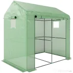 Outsunny Seră tip căsuță cu 2 secțiuni, cu ușă și ferestre rulabile, din oțel și PE, 200x140x200 cm, verde