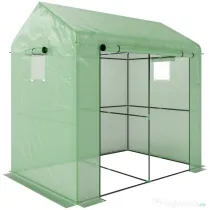 Outsunny Seră tip căsuță cu 2 secțiuni, cu ușă și ferestre rulabile, din oțel și PE, 200x140x200 cm, verde