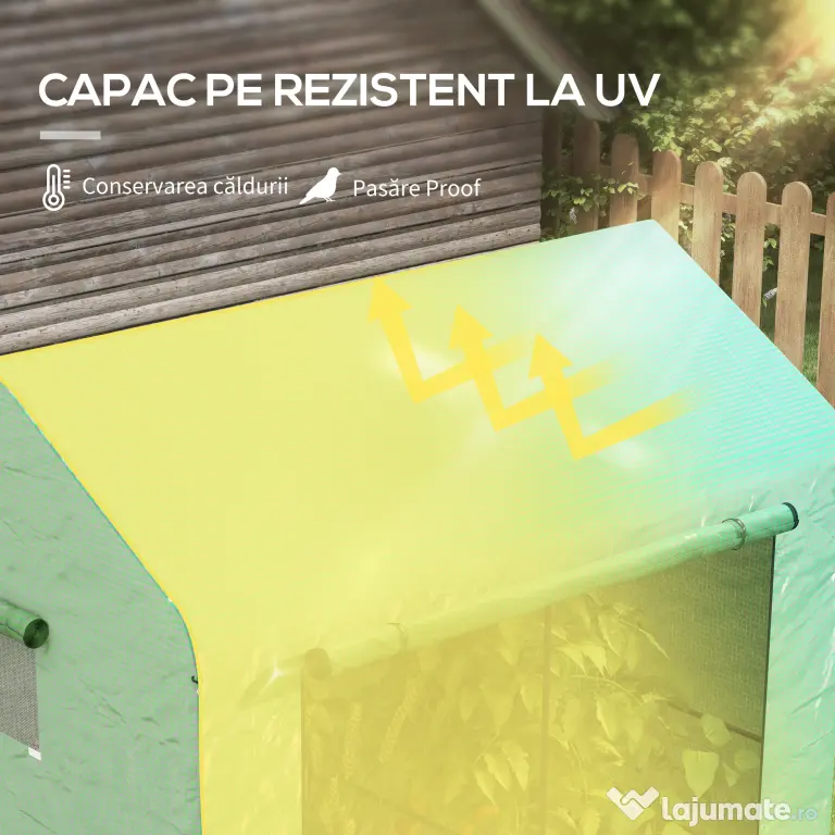 Outsunny Seră tip căsuță cu 2 secțiuni, cu ușă și ferestre rulabile, din oțel și PE, 200x140x200 cm, verde