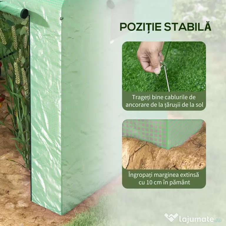 Outsunny Seră tip căsuță cu 2 secțiuni, cu ușă și ferestre rulabile, din oțel și PE, 200x140x200 cm, verde