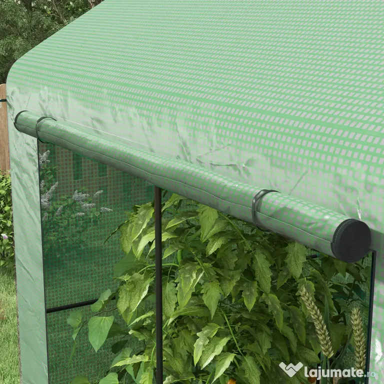 Outsunny Seră tip căsuță cu 2 secțiuni, cu ușă și ferestre rulabile, din oțel și PE, 200x140x200 cm, verde