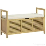 HOMCOM Bancă Pantofar cu Lamele pentru Hol, Design Rabatabil, din Lemn de Bambus, 100x40x60 cm