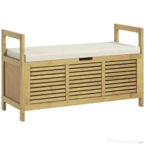 HOMCOM Bancă Pantofar cu Lamele pentru Hol, Design Rabatabil, din Lemn de Bambus, 100x40x60 cm
