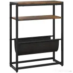 HOMCOM Măsuță De Living Îngustă cu 2 Rafturi, Suport Reviste V, PAL Oțel, 43x18x56 cm, Maro Rustic