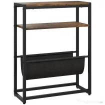 HOMCOM Măsuță De Living Îngustă cu 2 Rafturi, Suport Reviste V, PAL Oțel, 43x18x56 cm, Maro Rustic