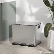 HOMCOM Coș de Gunoi cu 3 Compartimente de 20L cu Închidere Silențioasă, din Oțel Inoxidabil și PP, 61.9x36.6x56.7 cm 