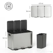 HOMCOM Coș de Gunoi cu 3 Compartimente de 20L cu Închidere Silențioasă, din Oțel Inoxidabil și PP, 61.9x36.6x56.7 cm 