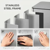 HOMCOM Coș de Gunoi cu 3 Compartimente de 20L cu Închidere Silențioasă, din Oțel Inoxidabil și PP, 61.9x36.6x56.7 cm 