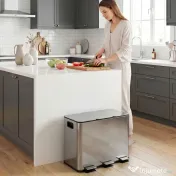 HOMCOM Coș de Gunoi cu 3 Compartimente de 20L cu Închidere Silențioasă, din Oțel Inoxidabil și PP, 61.9x36.6x56.7 cm 