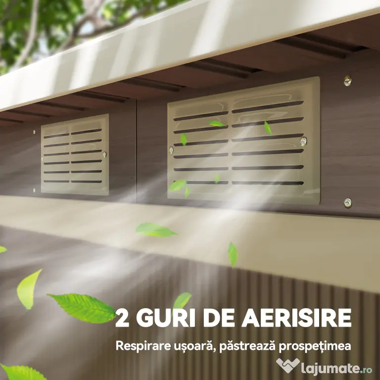 Outsunny Depozit de Grădină din Oțel cu 2 Orificii de Aerisire și 2 Uși Glisante, 280 x 130 x 172 cm, Gri Lemn
