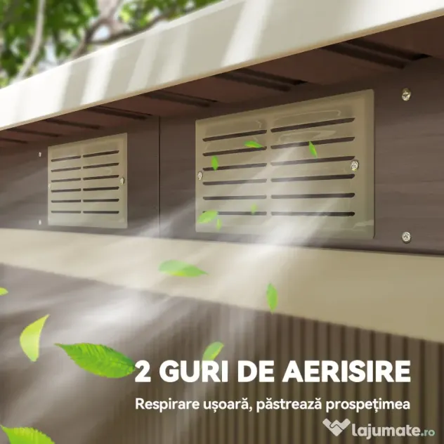 Outsunny Depozit de Grădină din Oțel cu 2 Orificii de Aerisire și 2 Uși Glisante, 280 x 130 x 172 cm, Gri Lemn
