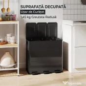 HOMCOM Bidone Immondizia a 3 Sezioni da 20L con Chiusura Silenziosa, in Acciaio Inox e PP, 61.9x36.6x56.7 cm, Nero 