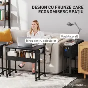HOMCOM Birou Pliabil Economisitor de Spațiu Rabatabil cu Raft, Buzunar pentru Depozitare și Roți, Negru 