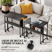 HOMCOM Birou Pliabil Economisitor de Spațiu Rabatabil cu Raft, Buzunar pentru Depozitare și Roți, Negru 