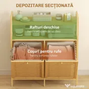HOMCOM Dulap pentru rufe cu 2 coșuri de 41L și 2 rafturi, din bambus și poliester, 82x33x88 cm, culoare lemn și crem