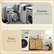 HOMCOM Dulap pentru rufe cu 2 coșuri de 41L și 2 rafturi, din bambus și poliester, 82x33x88 cm, culoare lemn și crem