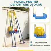 AIYAPLAY Leagăn de grădină pentru copii, reglabil, cu spătar și barieră, din oțel și PP, 128x155x157 cm, albastru 