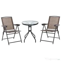 Outsunny Set de mobilier pentru gradina cu masa din sticla securizata, maro