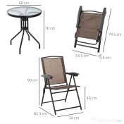 Outsunny Set de mobilier pentru gradina cu masa din sticla securizata, maro