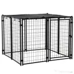 Tarc pentru Caini PawHut din Otel Pliabil cu Acoperis, Tarc pentru Animale cu 8 Panouri cu Usa Blocabila, 141x141x113cm, Negru