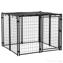 Tarc pentru Caini PawHut din Otel Pliabil cu Acoperis, Tarc pentru Animale cu 8 Panouri cu Usa Blocabila, 141x141x113cm, Negru