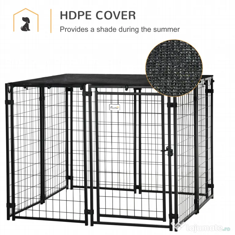 Tarc pentru Caini PawHut din Otel Pliabil cu Acoperis, Tarc pentru Animale cu 8 Panouri cu Usa Blocabila, 141x141x113cm, Negru