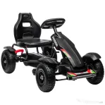 HOMCOM Go Kart cu Pedale pentru Copii 5-12 Ani din PP și Metal, Negru, cu Scaun Reglabil și Frână de Mână, 121x58x61 cm
