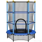 HOMCOM Trambulină pentru copii cu plasă de siguranță și stâlpi căptușiți, vârsta 3-10 ani, Ø140 x 190 cm, albastră