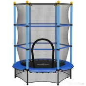 HOMCOM Trambulină pentru copii cu plasă de siguranță și stâlpi căptușiți, vârsta 3-10 ani, Ø140 x 190 cm, albastră