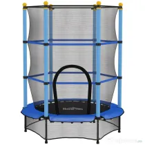 HOMCOM Trambulină pentru copii cu plasă de siguranță și stâlpi căptușiți, vârsta 3-10 ani, Ø140 x 190 cm, albastră