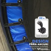 HOMCOM Trambulină pentru copii cu plasă de siguranță și stâlpi căptușiți, vârsta 3-10 ani, Ø140 x 190 cm, albastră