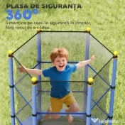 HOMCOM Trambulină pentru copii cu plasă de siguranță și stâlpi căptușiți, vârsta 3-10 ani, Ø140 x 190 cm, albastră