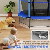 HOMCOM Trambulină pentru copii cu plasă de siguranță și stâlpi căptușiți, vârsta 3-10 ani, Ø140 x 190 cm, albastră