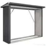 Outsunny Șopron pentru Lemne din Oțel de Exterior, Bază Ridicată și Acoperiș Înclinat, 213x66,5x150 cm, Gri Închis