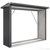 Outsunny Șopron pentru Lemne din Oțel de Exterior, Bază Ridicată și Acoperiș Înclinat, 213x66,5x150 cm, Gri Închis
