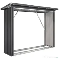 Outsunny Șopron pentru Lemne din Oțel de Exterior, Bază Ridicată și Acoperiș Înclinat, 213x66,5x150 cm, Gri Închis