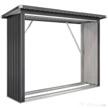 Outsunny Șopron pentru Lemne din Oțel de Exterior, Bază Ridicată și Acoperiș Înclinat, 213x66,5x150 cm, Gri Închis