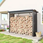 Outsunny Șopron pentru Lemne din Oțel de Exterior, Bază Ridicată și Acoperiș Înclinat, 213x66,5x150 cm, Gri Închis